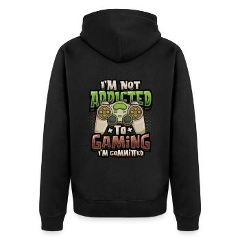Ich bin nicht spielsüchtig, sondern ein Spieler - Unisex Premium Bio Zip Hoodie - Schwarz - Hinten - Nico (187cm)