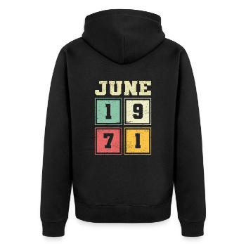 52ème anniversaire Juin Millésime 1971 Millésime - Veste à capuche bio Premium Unisexe - noir - Dos - Nico (187cm)