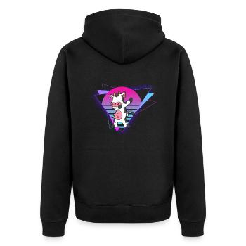 Vaporwave Cow - Unisex Premium Bio Zip Hoodie - Schwarz - Hinten - Nico (187cm)