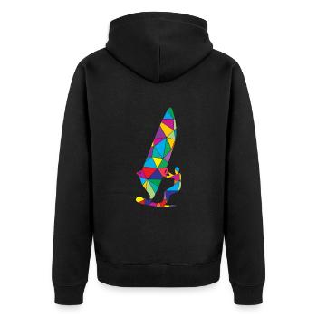 Low Poly Windsurfen Polygon Windsurfen - Unisex Premium Bio Zip Hoodie - Schwarz - Hinten - Nico (187cm)