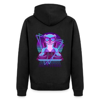 Musik Techno Wiesel Vaporwave DJ Frettchen - Unisex Premium Bio Zip Hoodie - Schwarz - Hinten - Nico (187cm)