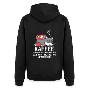 Kaffee erreicht Stellen Motivation Fauler Hund - Unisex Premium Bio Zip Hoodie - Schwarz - Hinten - Nico (187cm)