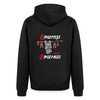 Angepisst von Angepasst Be Different Nilpferd - Unisex Premium Bio Zip Hoodie - Schwarz - Hinten - Nico (187cm)