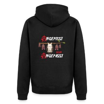 Angepisst von Angepasst Be Different Igel Anarchie - Unisex Premium Bio Zip Hoodie - Schwarz - Hinten - Nico (187cm)
