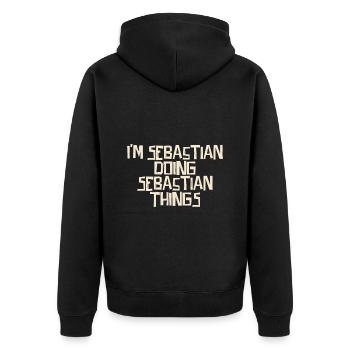 I'm Sebastian doing Sebastian things - Unisex Premium Bio Zip Hoodie - Schwarz - Hinten - Nico (187cm)