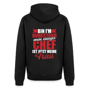 Rentner Rente Im Ruhestand Bin Im Ruhestand - Unisex Premium Bio Zip Hoodie - Schwarz - Hinten - Nico (187cm)