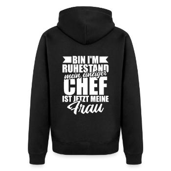 Rentner Rente Gattin Bin Im Ruhestand - Unisex Premium Bio Zip Hoodie - Schwarz - Hinten - Nico (187cm)