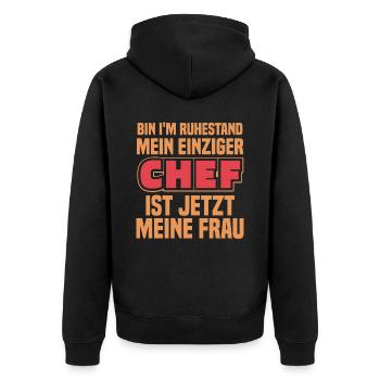 Rentner Rente Im Ruhestand Bin Im Ruhestand - Unisex Premium Bio Zip Hoodie - Schwarz - Hinten - Nico (187cm)