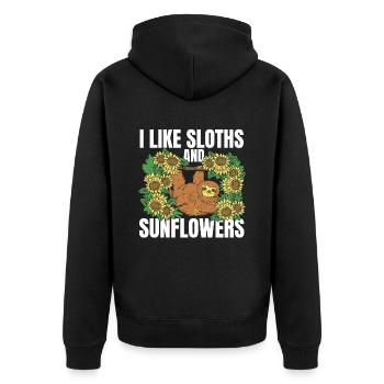 Faultier Blume Faultier Sonnenblume - Unisex Premium Bio Zip Hoodie - Schwarz - Hinten - Nico (187cm)
