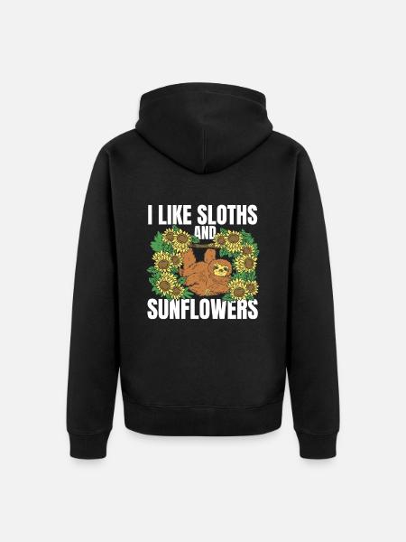 Sloth Flower Sloth Sunflower - Unisex Premium Organic Zip Hoodie - black