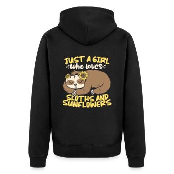 Faultier Niedlich Faultier Sonnenblume - Unisex Premium Bio Zip Hoodie - Schwarz - Hinten - Nico (187cm)