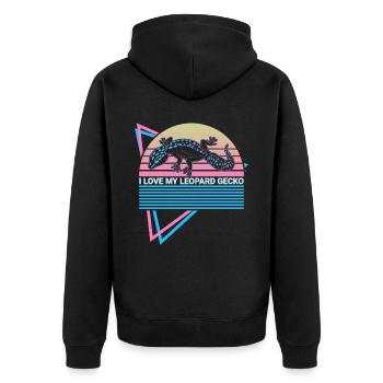 Leopard Gecko Retro - Unisex Premium Bio Zip Hoodie - Schwarz - Hinten - Nico (187cm)