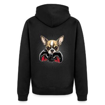 Niedlicher Chihuahua als Boxer für einen - Unisex Premium Bio Zip Hoodie - Schwarz - Hinten - Nico (187cm)