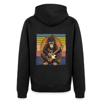 Affe Schimpanse spielt Acousitc Rock Gitarre - Unisex Premium Bio Zip Hoodie - Schwarz - Hinten - Nico (187cm)