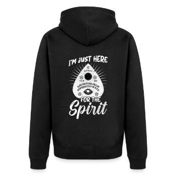 I'm Just Here For The Spirit - Ghost Investigator - Unisex Premium Bio Zip Hoodie - Schwarz - Hinten - Nico (187cm)