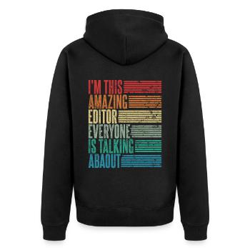 Vintage Editor Editorin Geschenk Retro - Unisex Premium Bio Zip Hoodie - Schwarz - Hinten - Nico (187cm)