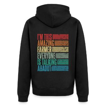Vintage Landwirt Landwirtin Geschenk Retro - Unisex Premium Bio Zip Hoodie - Schwarz - Hinten - Nico (187cm)