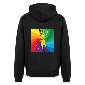 Rubber Chickens Regenbogen Gummihuhn - Unisex Premium Bio Zip Hoodie - Schwarz - Hinten - Nico (187cm)