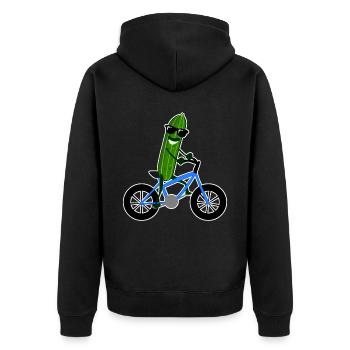Gurke auf Fahrrad Gurken - Unisex Premium Bio Zip Hoodie - Schwarz - Hinten - Nico (187cm)