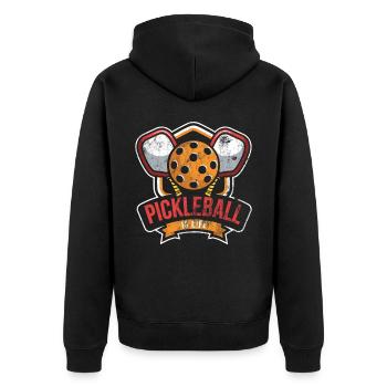 Das Leben Ist Erstaunlich, Pickleball Macht Es - Unisex Premium Bio Zip Hoodie - Schwarz - Hinten - Nico (187cm)