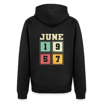 66. Geburtstag Juni Jahrgang 1957 Vintage - Unisex Premium Bio Zip Hoodie - Schwarz - Hinten - Nico (187cm)