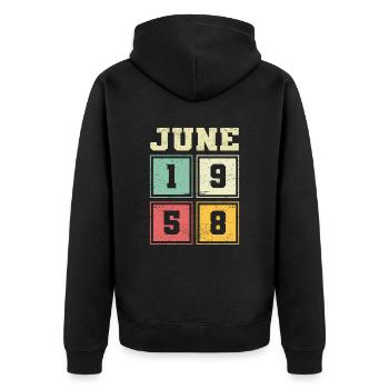 65th Birthday June Vintage 1958 Vintage - Unisex Premium Organic Zip Hoodie - black - Back - Nico (187cm)