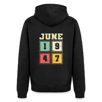 76e anniversaire Juin Millésime 1947 Millésime - Veste à capuche bio Premium Unisexe - noir - Dos - Nico (187cm)