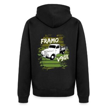 Framo pritsche Transporter Lkw DDR IFA Oldtimer - Unisex Premium Bio Zip Hoodie - Schwarz - Hinten - Nico (187cm)