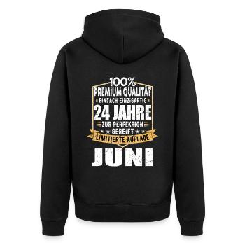 24. Geburtstag Juni Jahrgang 1999 Vintage - Unisex Premium Bio Zip Hoodie - Schwarz - Hinten - Nico (187cm)