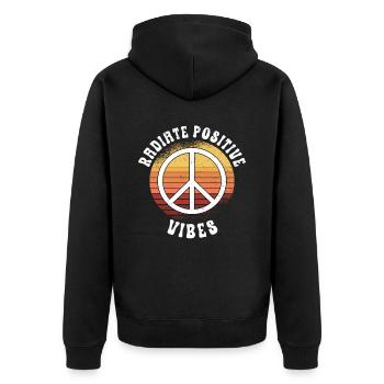 Hippie Peace Zeichen Frieden Blumen Blumenkind - Unisex Premium Bio Zip Hoodie - Schwarz - Hinten - Nico (187cm)