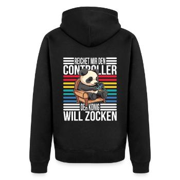 Gamer Zocker Reichet mir den Controller König - Unisex Premium Bio Zip Hoodie - Schwarz - Hinten - Nico (187cm)