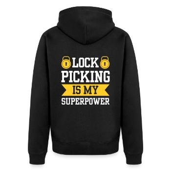 Lock Picking Ist Meine Superkraft Schloss Knacken - Unisex Premium Bio Zip Hoodie - Schwarz - Hinten - Nico (187cm)