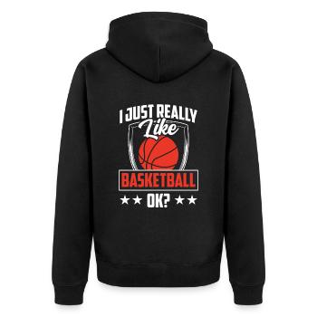J’aime beaucoup le basket, les joueurs de basket - Veste à capuche bio Premium Unisexe - noir - Dos - Nico (187cm)