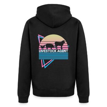 Viehzucht Retro - Unisex Premium Bio Zip Hoodie - Schwarz - Hinten - Nico (187cm)