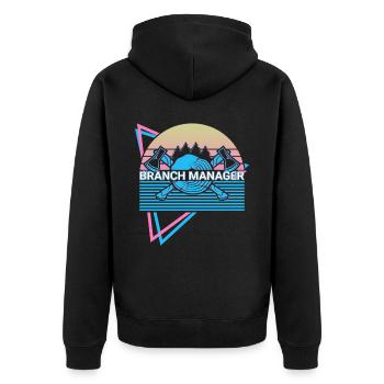 Holzfäller Holzbearbeitung Retro - Unisex Premium Bio Zip Hoodie - Schwarz - Hinten - Nico (187cm)