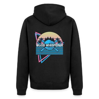 Holzfäller Holzbearbeitung Retro - Unisex Premium Bio Zip Hoodie - Schwarz - Hinten - Nico (187cm)
