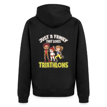 Triathlon Triathlet Familie - Unisex Premium Bio Zip Hoodie - Schwarz - Hinten - Nico (187cm)
