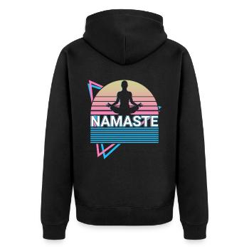 Meditation Yoga Retro - Unisex Premium Bio Zip Hoodie - Schwarz - Hinten - Nico (187cm)