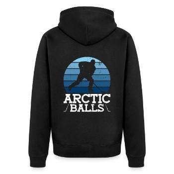 Arctic Balls - Lustiges Eishockey - Unisex Premium Bio Zip Hoodie - Schwarz - Hinten - Nico (187cm)