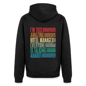 Hotel Manager Hotel Manager Gift Retro - Unisex Premium Organic Zip Hoodie - black - Back - Nico (187cm)