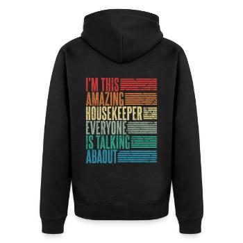 Vintage Housekeeper Housekeeper Gift Retro - Unisex Premium Organic Zip Hoodie - black - Back - Nico (187cm)