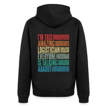 Vintage Logistiker Logistikerin Geschenk Retro - Unisex Premium Bio Zip Hoodie - Schwarz - Hinten - Nico (187cm)