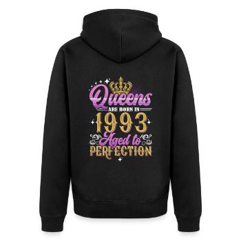 Queen 1993 Vintage Born Birthday Gift - Unisex Premium Organic Zip Hoodie - black - Back - Nico (187cm)