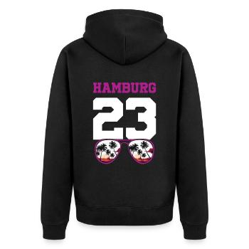 Hambourg 23 Maillot 2023 - Veste à capuche bio Premium Unisexe - noir - Dos - Nico (187cm)