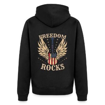 Freedom Rocks American Flag Guitar - Unisex Premium Organic Zip Hoodie - black - Back - Nico (187cm)