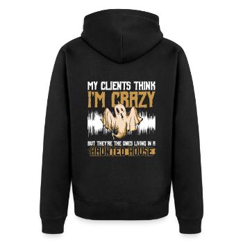 Ghost Investigator Design Für Paranormale Forscher - Unisex Premium Bio Zip Hoodie - Schwarz - Hinten - Nico (187cm)