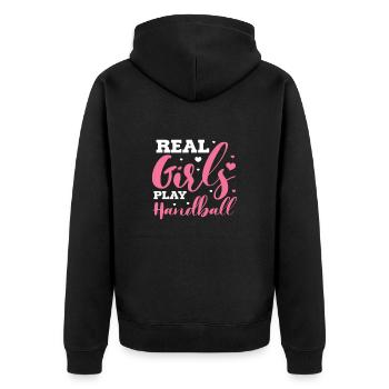 Handball - Unisex Premium Organic Zip Hoodie - black - Back - Nico (187cm)