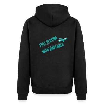 Still Playing With Airplane Flugzeug - Unisex Premium Bio Zip Hoodie - Schwarz - Hinten - Nico (187cm)