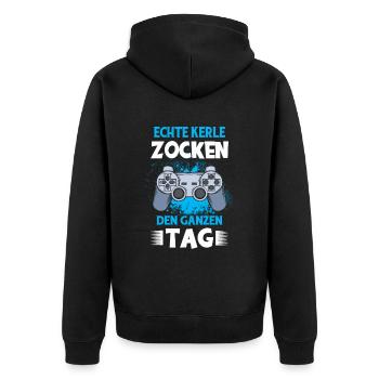 Zocker Geschenk Junge Gamer Controller Zocken - Unisex Premium Bio Zip Hoodie - Schwarz - Hinten - Nico (187cm)