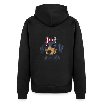Dachshund Geschenk Dixie Wiener Doxie Dackel - Unisex Premium Bio Zip Hoodie - Schwarz - Hinten - Nico (187cm)